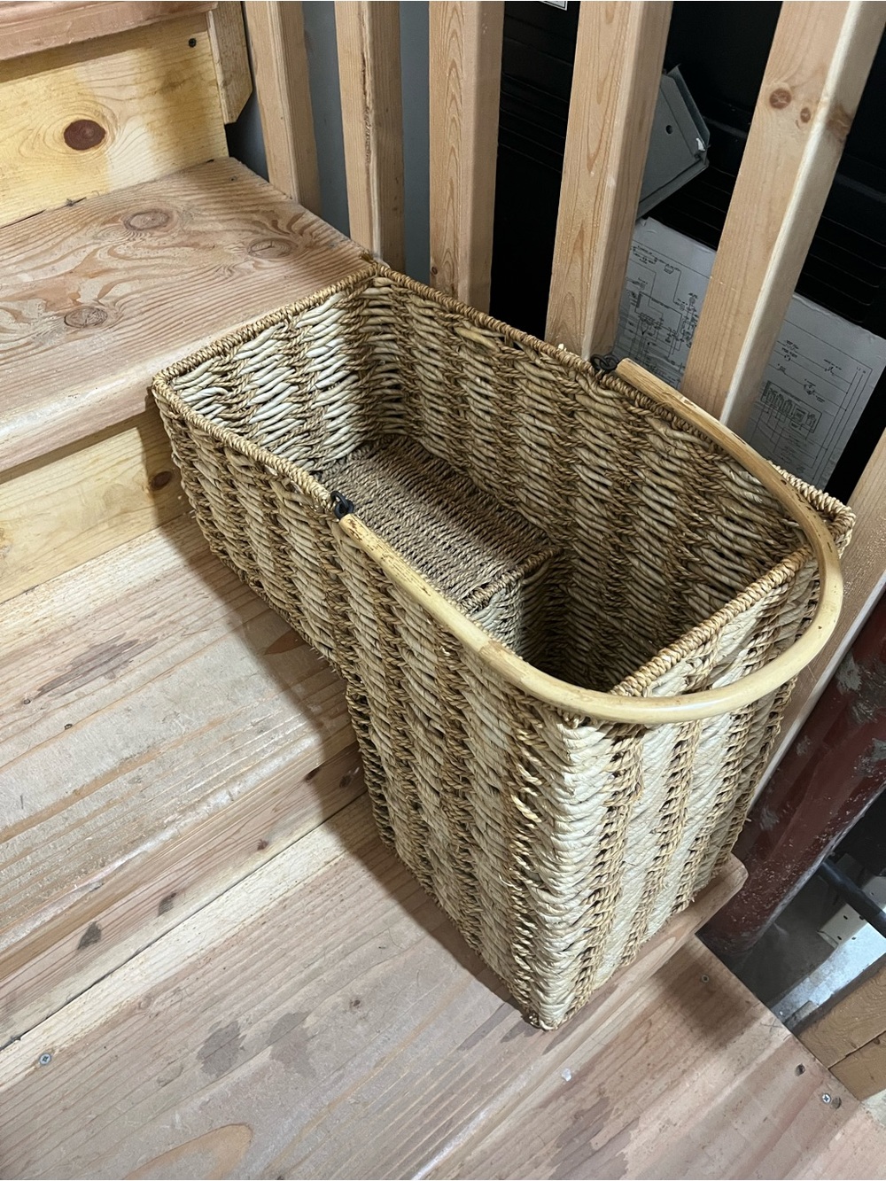 Natural Woven Storage Stair Basket with Handle - Home Accents